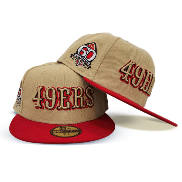 Vegas Gold San Francisco 49ers Red Visor Gray Bottom 60th Seasons Side Patch New Era 59FIFTY Fitted 71/8