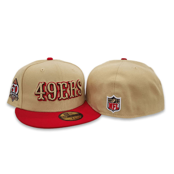 Vegas Gold San Francisco 49ers Red Visor Gray Bottom 60th Seasons Side Patch New Era 59FIFTY Fitted 71/8