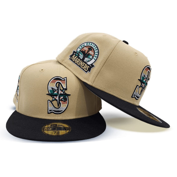 Camel Seattle Mariners Aqua Visor Gray Bottom 30th Anniversary Side Patch New Era 59FIFTY Fitted 6 7/8