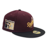 Maroon Brooklyn Dodger Black Visor Gray Bottom Jackie Robinson 75th Years Side Patch New Era 59Fifty Fitted