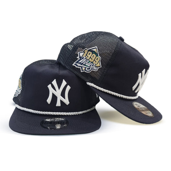 New York Yankees 1999 World Series New Era 59FIFTY Fitted Hat (Navy Ripstop Nylon Fabric Corduroy Navy Green Under BRIM) 7 1/4
