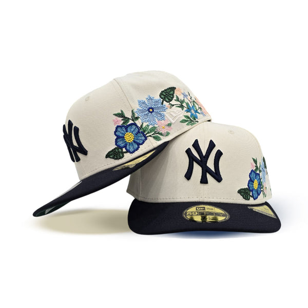 Off White Pre-Curved New York Yankees Floral Navy Blue Visor Green