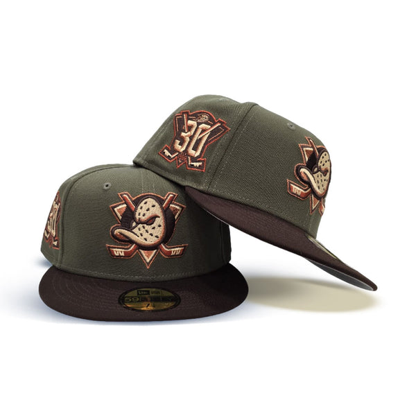 Olive Green Anaheim Mighty Ducks Dark Brown Visor Gray Bottom 30th