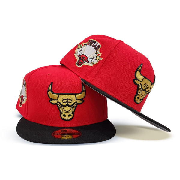 Red Chicago Bulls Black Visor Gray Bottom Gameday Gold Pop Stars Side Patch New Era 59Fifty Fitted