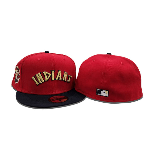 Vegas Gold Cleveland Indians Navy Blue Visor Red Bottom 100 Seasons Side Patch 59FIFTY Fitted 75⁄8