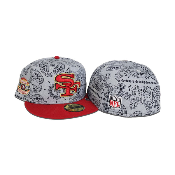 Gray Paisley San Francisco 49ers Red Visor Gray Bottom Super Bowl XXIX  Champions Side Patch New Era 59Fifty Fitted