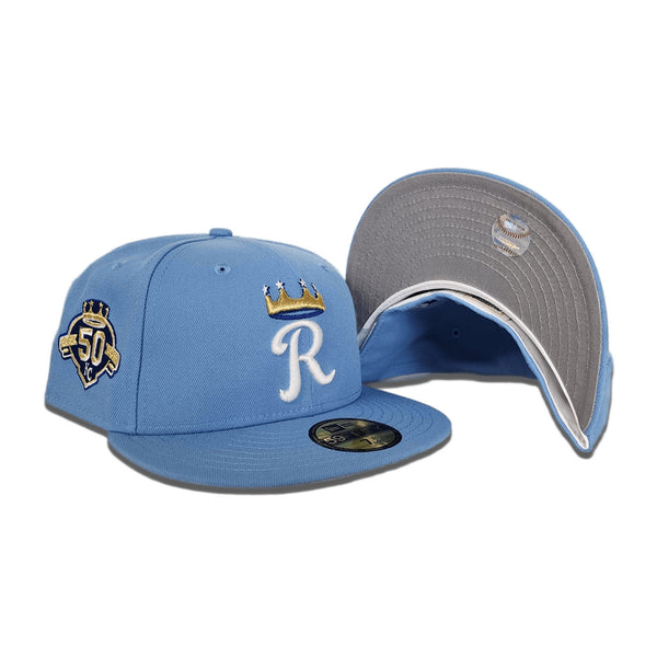 Sky Blue Kansas City Royals Gray Bottom 50th Anniversary Side Patch New Era  59Fifty Fitted