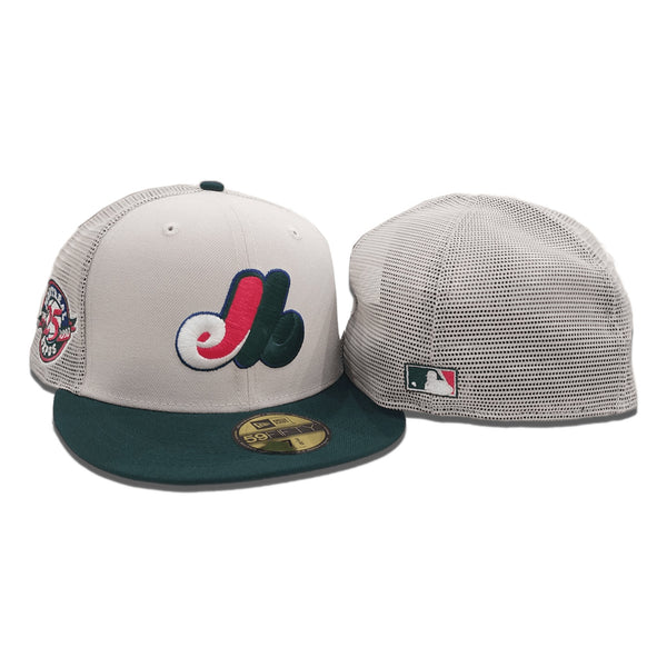 Tan Montreal Expos Olive Green Visor Red Bottom 25th Anniversary Side Patch New Era 59FIFTY Fitted 73/8