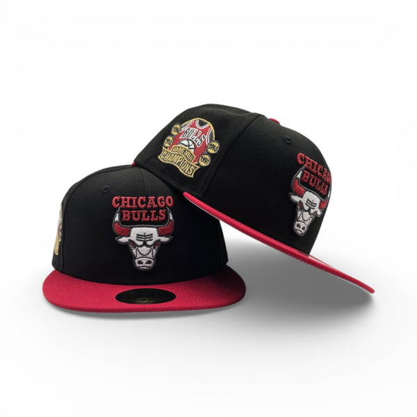 Black Chicago Bulls Red Visor Gray Bottom 6X Champions Patch