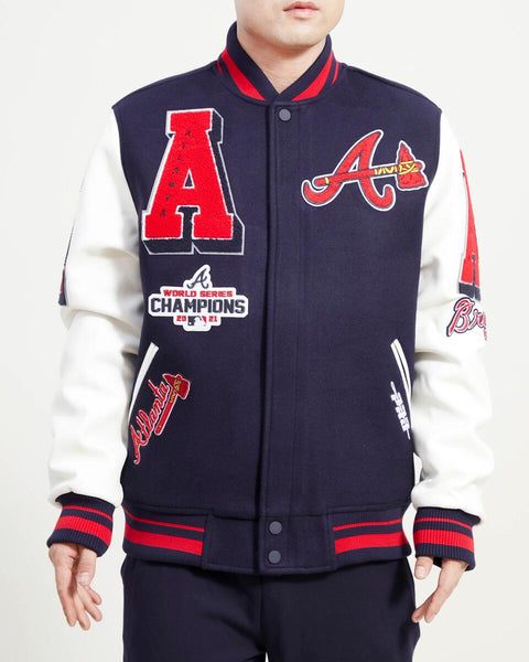 ATLANTA BRAVES MASH UP LOGO SATIN JACKET (MIDNIGHT NAVY) – Pro