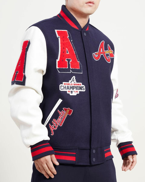 Atlanta Braves Wool Jacket w/ Handcrafted Leather Logos - Navy 3X-Large
