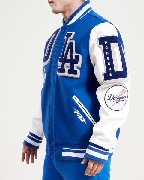 Blue and White Los Angeles Dodgers Blended Logo Varsity Jacket