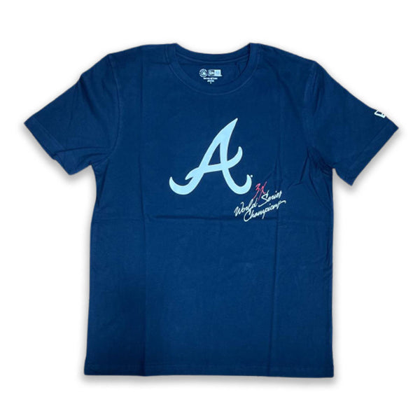 World Series Champions Atlanta Braves Women's Triblend Crew Neck T- Shirt Navy L