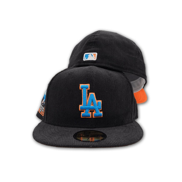 Black Corduroy Los Angeles Dodgers Orange Bottom 60th Anniversary Side Patch New Era 59FIFTY Fitted 77/8