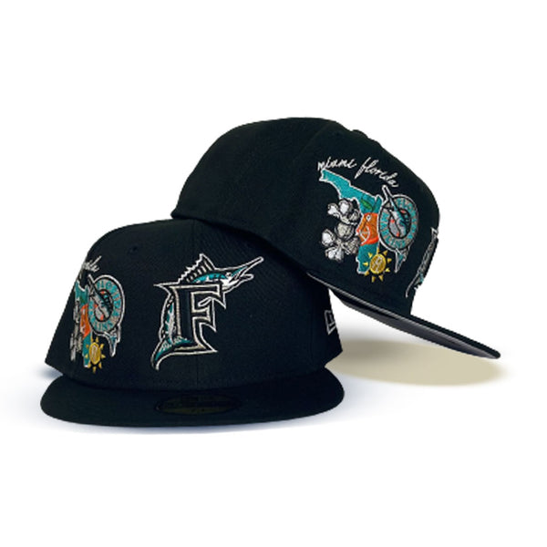 Florida Marlins New Era Gray Storm Charcoal Gray/Black Bill And Teal Bottom  With 1993 Inauguration Patch On Side 59FIFTY Fitted Hat