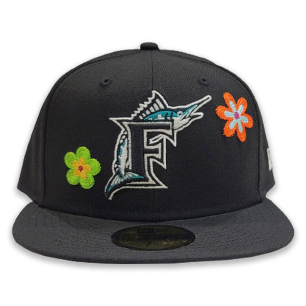 Black Florida Marlins Flower Pattern Pink Bottom Side Patch New Era 59Fifty  Fitted
