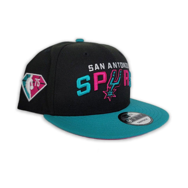 Black San Antonio Spurs Teal Visor Fusion Pink Bottom 75th Anniversary Side Patch New Era 9FIFTY Snapback