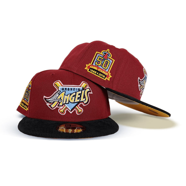 Burgundy Los Angeles Angels Black Corduroy Visor Yellow Bottom