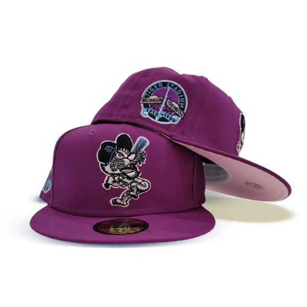 DETROIT TIGERS 1968 WORLD SEREIS PURPLE PINK BRIM NEW ERA FITTED HAT Size 7  1/2