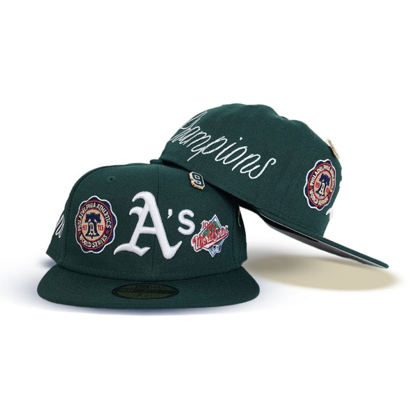 Green Oakland Athletics Historic 9X World Series Champions Gray Bottom New  Era 59Fifty Fitted