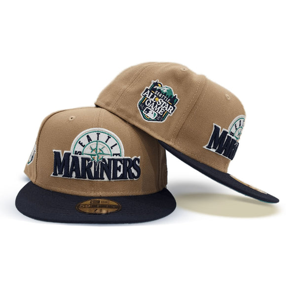 Off White Seattle Mariners Navy Blue Visor Gray Bottom 2001 All Star Game  Side Patch New Era 59Fifty Fitted