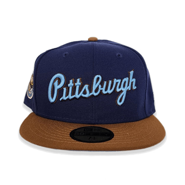 Light Navy Script Pittsburgh Pirates Toast Visor Green Bottom Three Rivers Stadium Side Patch New Era 59FIFTY Fitted 75/8