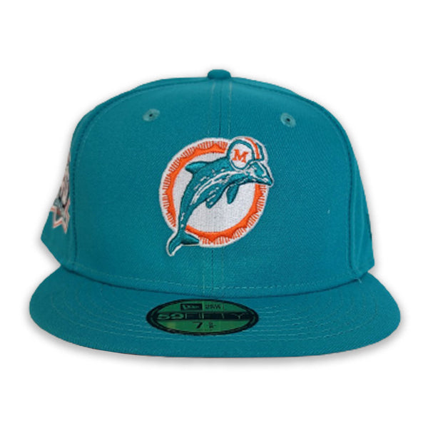 Miami Dolphins New Era 1993 Pro Bowl Side Patch Orange Undervisor 59FIFY Fitted  Hat - Aqua