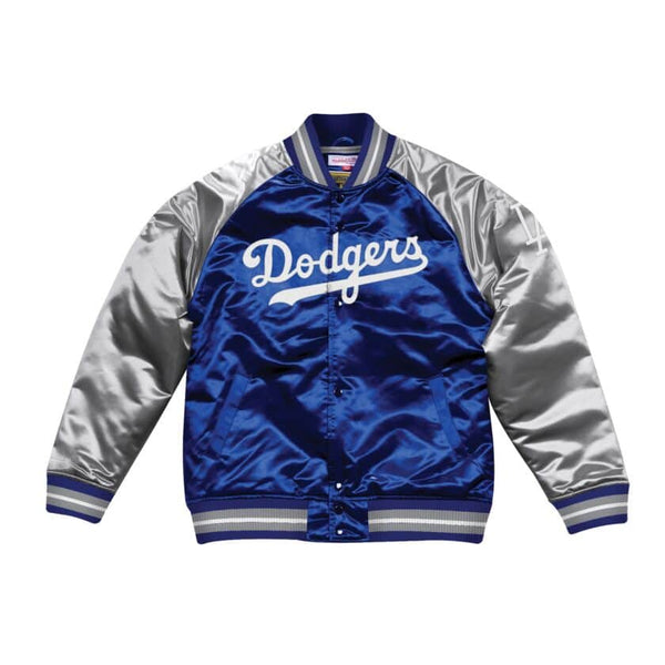 New Era LA Dodgers satin varsity jacket in navy