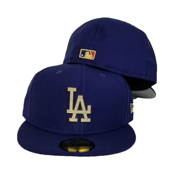 Dodgers Fitted New Era 59Fifty Metal Gold Emblem Black Cap Hat