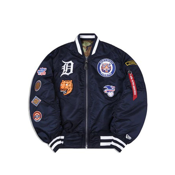 Navy Blue Detroit Tigers Alpha Industries x New Era Reversible MA-1 Bomber Jacket L