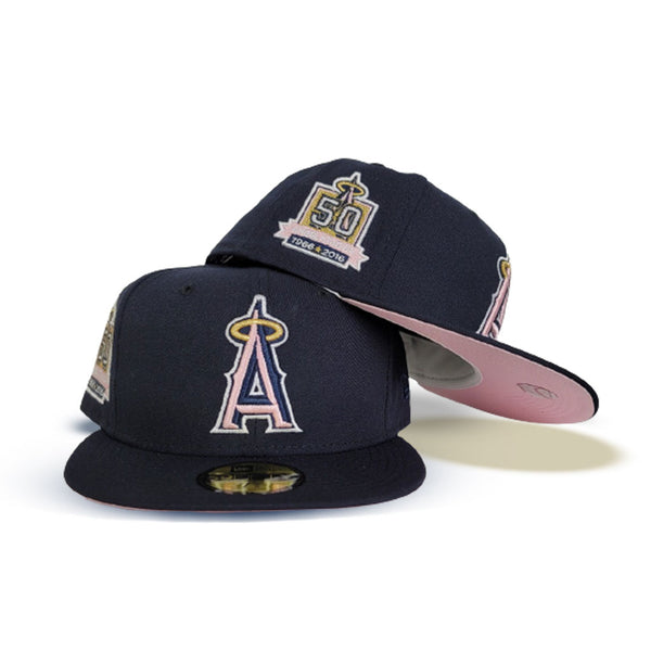 New Era 59FIFTY Los Angeles Angels Logo Patch Alternate Pinstripe Rail Jersey Hat - White, Light Navy White/Light Navy / 7 7/8