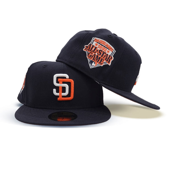 Navy Blue San Diego Padres Orange Bottom 1992 All Star Game Side Patch New Era 59FIFTY Fitted 7 1/4