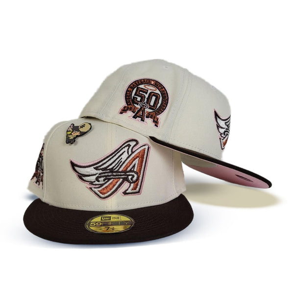 Tan Los Angeles Angels Sky Blue Visor Red Bottom 50th Anniversary Side Patch New Era 59FIFTY Fitted 71/8