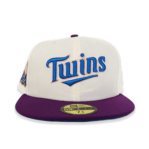 Tan Scrip Minnesota Twins Brown Visor Sea Blue Bottom 60th Anniversary Side Patch New Era 59FIFTY Fitted 71/4