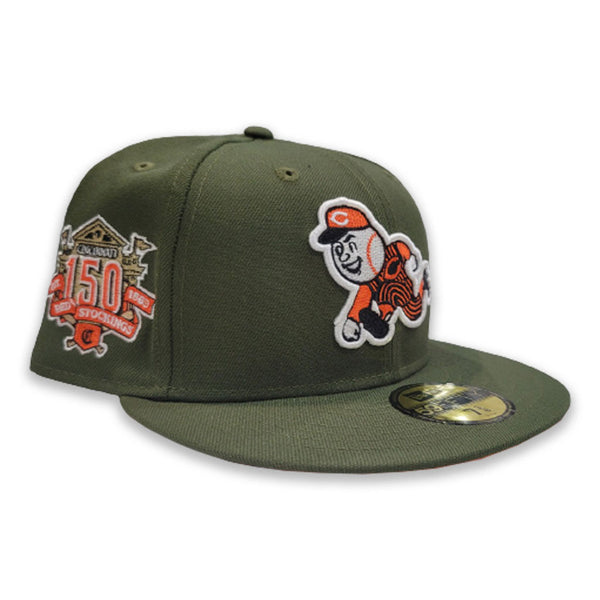 Olive Green Cincinnati Reds Orange Bottom 150th Anniversary side