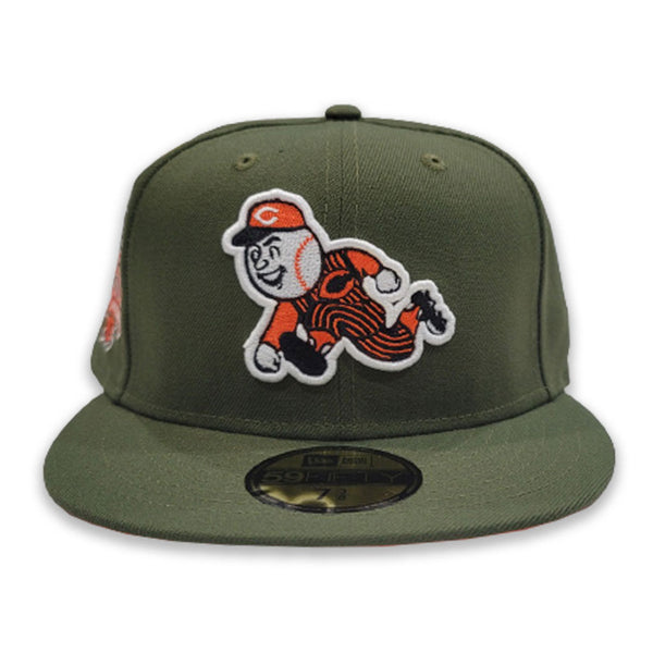 Rust Cincinnati Reds Maroon Visor Olive Green Bottom 150th Anniversary Side Patch New Era 59FIFTY Fitted 71/4