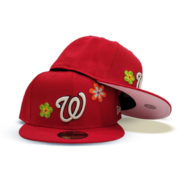 Red Washington Nationals Flower Pattern Pink Bottom Side Patch New Era  59Fifty Fitted