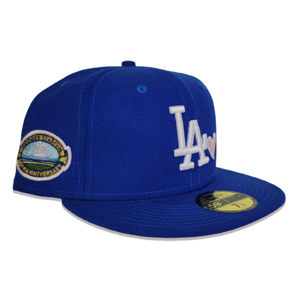 Heart Los Angeles Dodgers Royal Blue Pink Bottom 50th Anniversary New Era  59Fifty Fitted