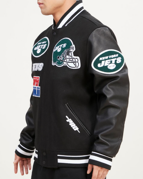 Black New York Jets Pro Standard Mashup Logo Wool Varsity Heavy Jacket 2XL