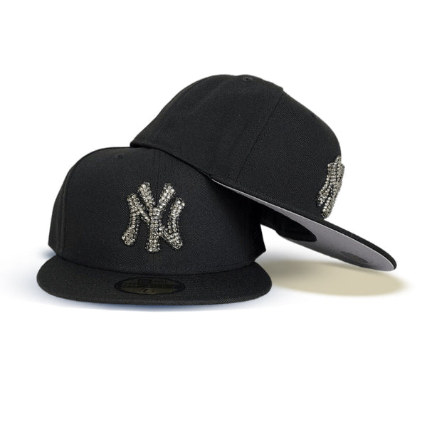 Black & Rose Gold NY Yankees Fitted Bling Hat Swarovski 