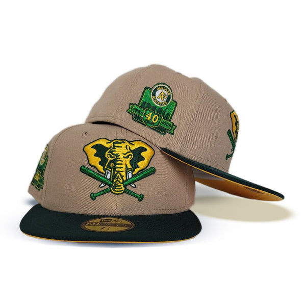 Black Corduroy Oakland Athletics Dark Green Visor Yellow Bottom 40th Anniversary Side Patch New Era 59FIFTY Fitted 73/8