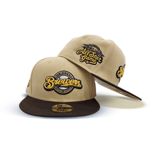 Vegas Gold Milwaukee Brewers Brown Visor Gold Bottom 2002 All Star Game  Side Patch New Era 59Fifty Fitted