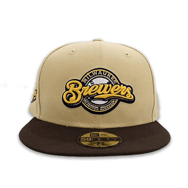 Vegas Gold Milwaukee Brewers Brown Visor Gold Bottom 2002 All Star Game  Side Patch New Era 59Fifty Fitted