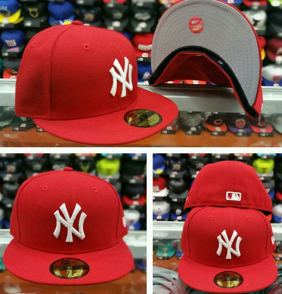 New York Yankees Hat Cap Size 8 Fitted Black Red Embroidered Adult MLB New  Era