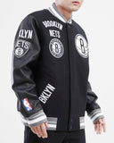 Black Brooklyn Nets Pro Standard Logo Mashup Wool Varsity Heavy Jacket