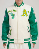 Off White Oakland Athletics Pro Standard Logo Mashup Wool Varsity Heavy Jacket