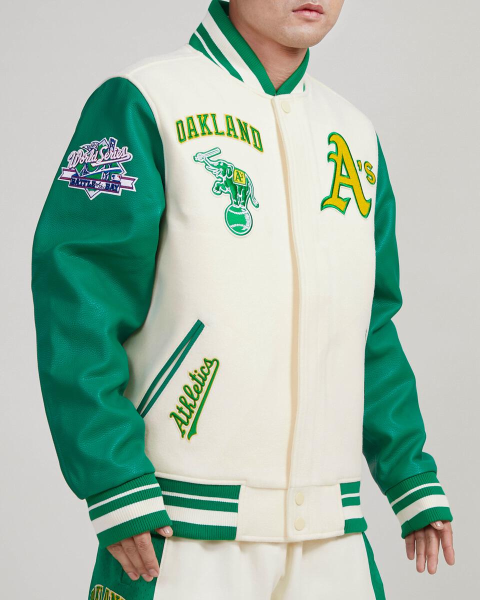 Off White Oakland Athletics Pro Standard Logo Mashup Wool Varsity Heavy Jacket 2XL