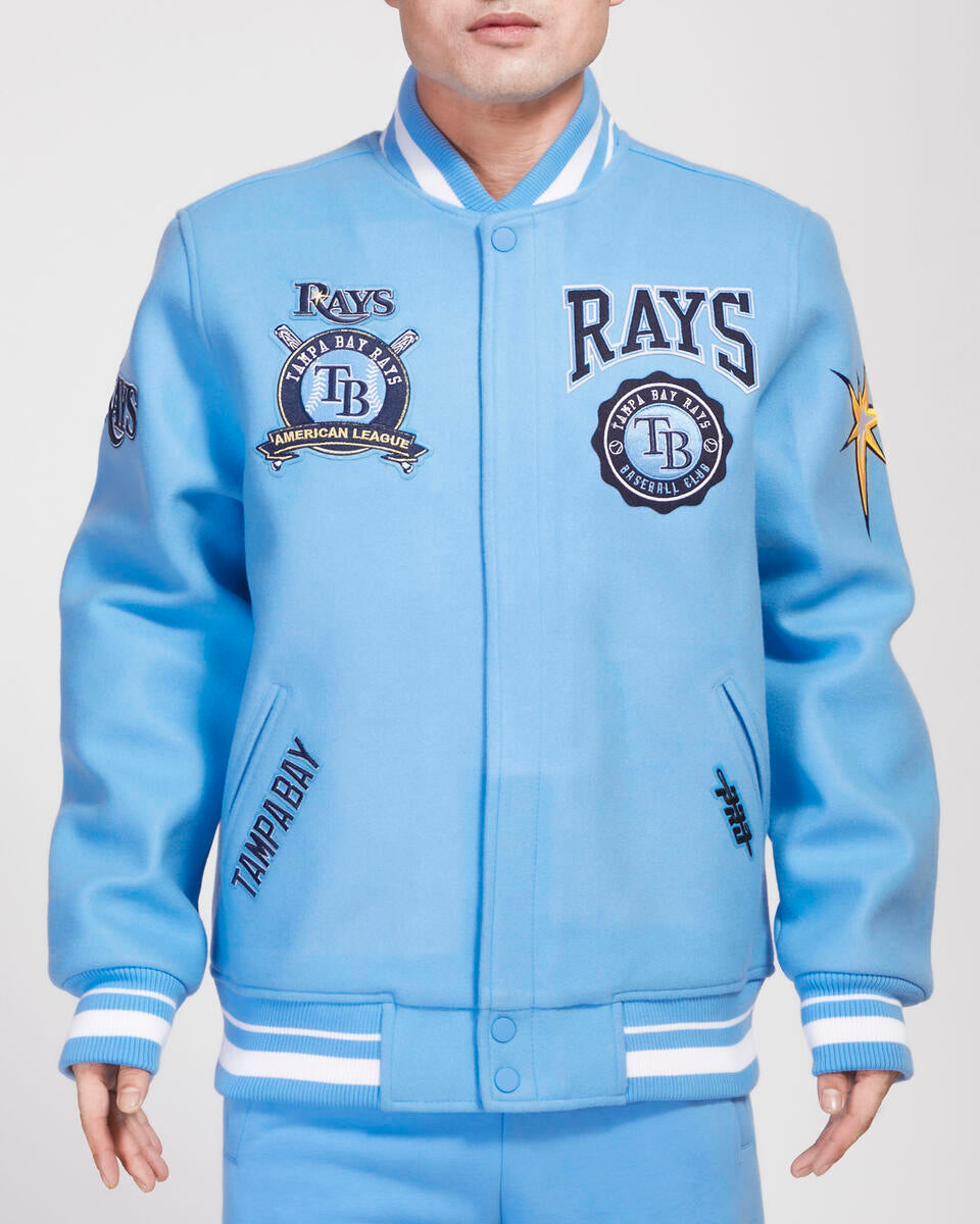 University Sky Blue Tampa Bay Rays Pro Standard Crest Wool Varsity Jacket 2XL
