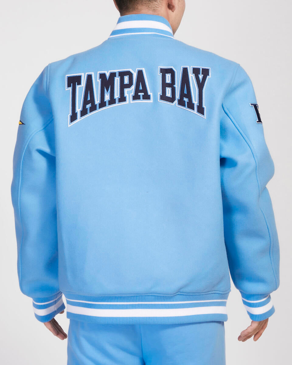 University Sky Blue Tampa Bay Rays Pro Standard Crest Wool Varsity Jacket 2XL