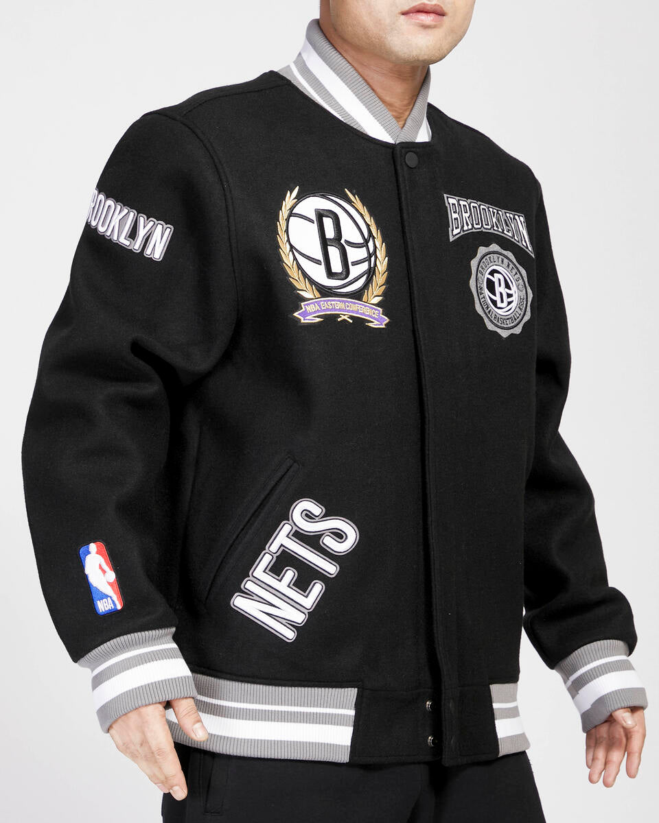 Pro Standard Brooklyn Nets Retro Classic Rib Wool Varsity Jacket (Black/Grey) 2XL